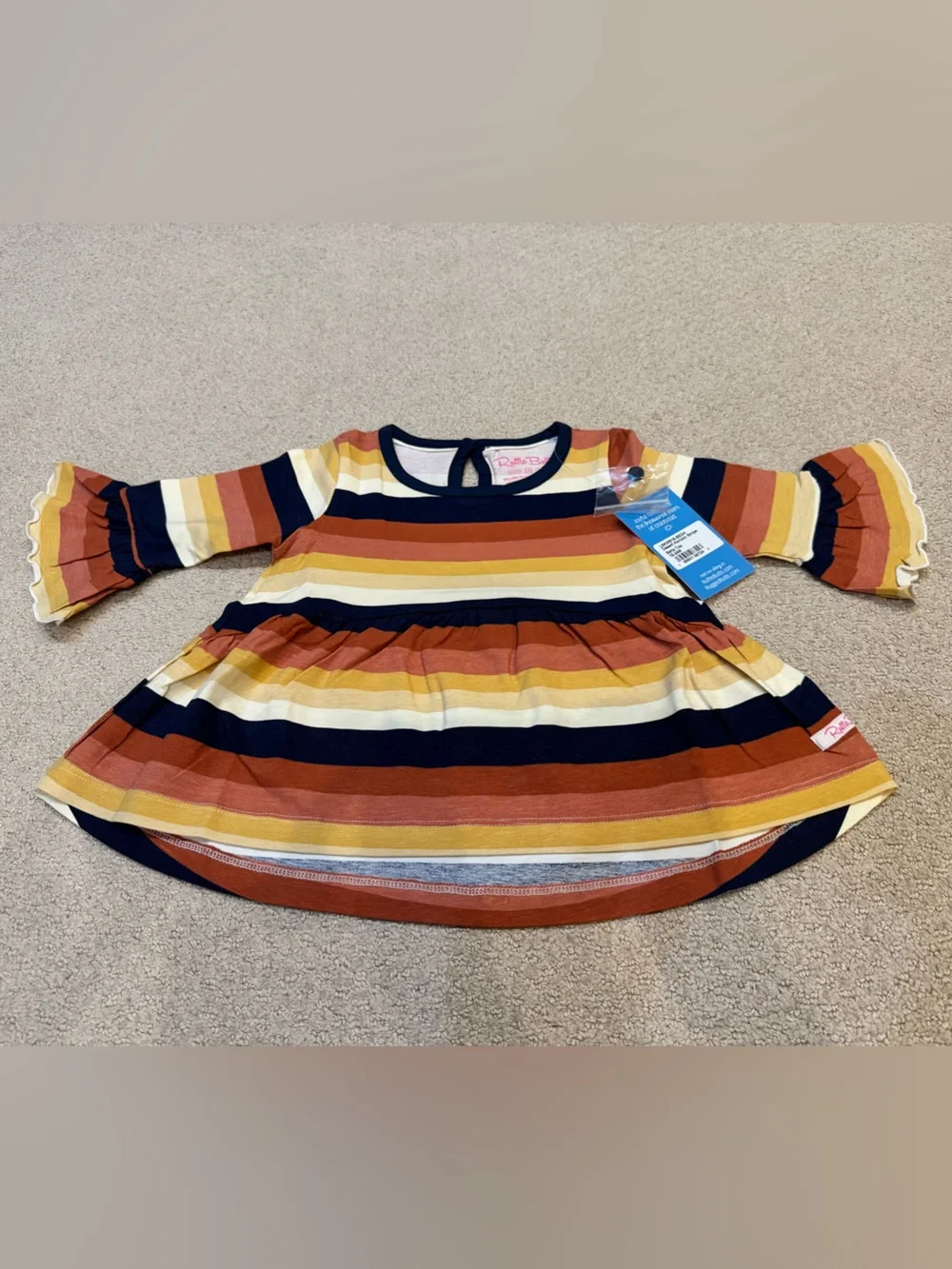 RuffleButts Rust Multi-Striped Mid Sleeve Tee Dress